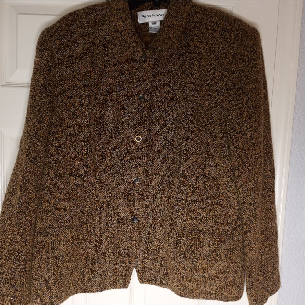 RENA ROWAN 18W Brown ButtonUp LinedPockets Career WoolBlend WOMEN'S Blazer/ Coat